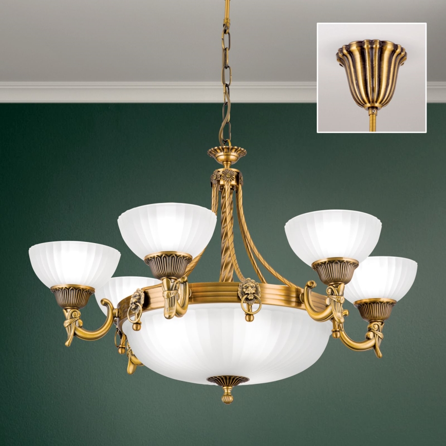 Pendel med kædeophæng ROCCA 9xE27/60W/230V diameter 75 cm bronze/hvid