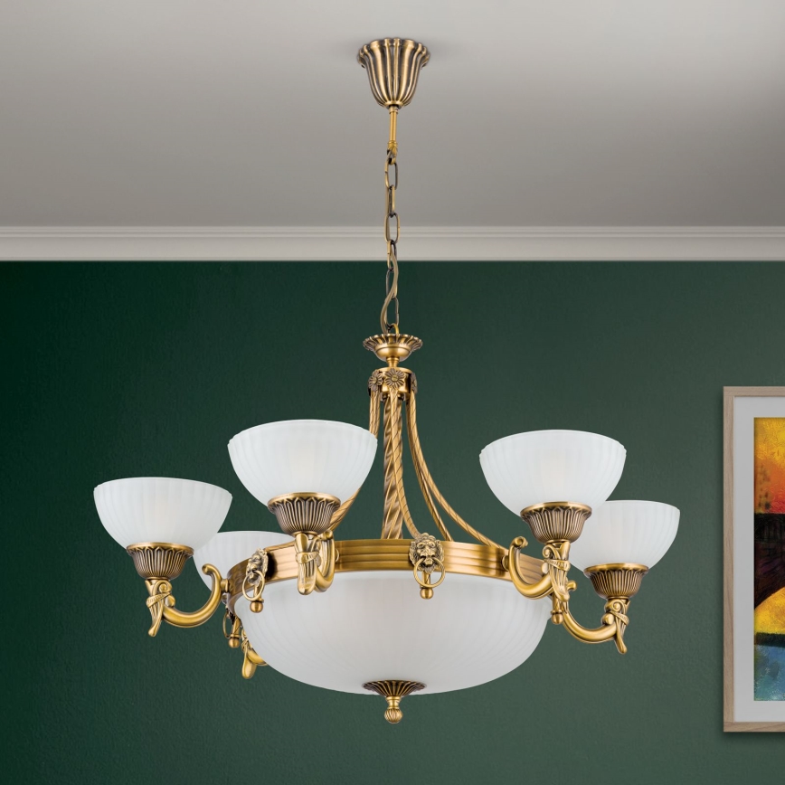 Pendel med kædeophæng ROCCA 9xE27/60W/230V diameter 75 cm bronze/hvid
