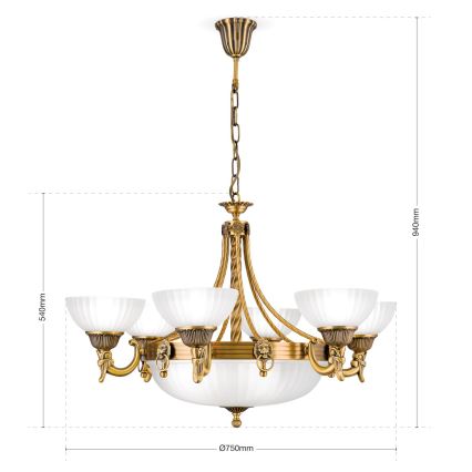 Pendel med kædeophæng ROCCA 9xE27/60W/230V diameter 75 cm bronze/hvid