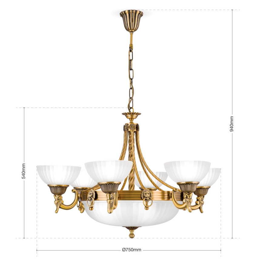 Pendel med kædeophæng ROCCA 9xE27/60W/230V diameter 75 cm bronze/hvid