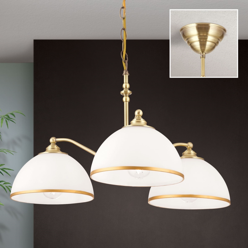 Pendel med kædeophæng OLD LAMP 3xE27/40W/230V diameter 65 cm hvid/messing