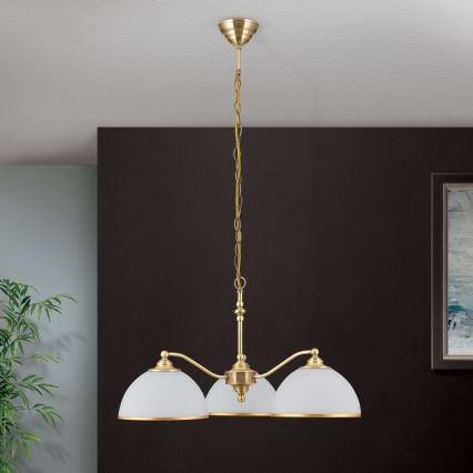 Pendel med kædeophæng OLD LAMP 3xE27/40W/230V diameter 65 cm hvid/messing