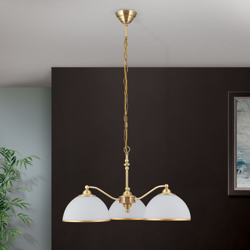 Pendel med kædeophæng OLD LAMP 3xE27/40W/230V diameter 65 cm hvid/messing