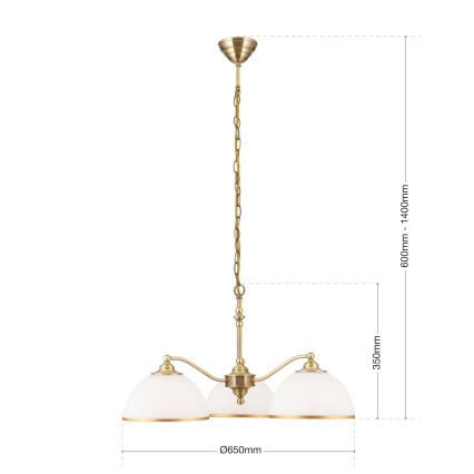 Pendel med kædeophæng OLD LAMP 3xE27/40W/230V diameter 65 cm hvid/messing