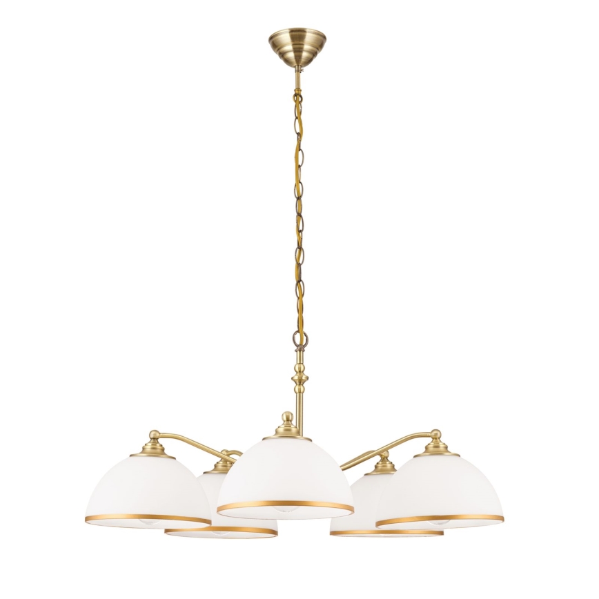 Pendel med kædeophæng OLD LAMP 5xE27/40W/230V diameter 75 cm hvid/messing