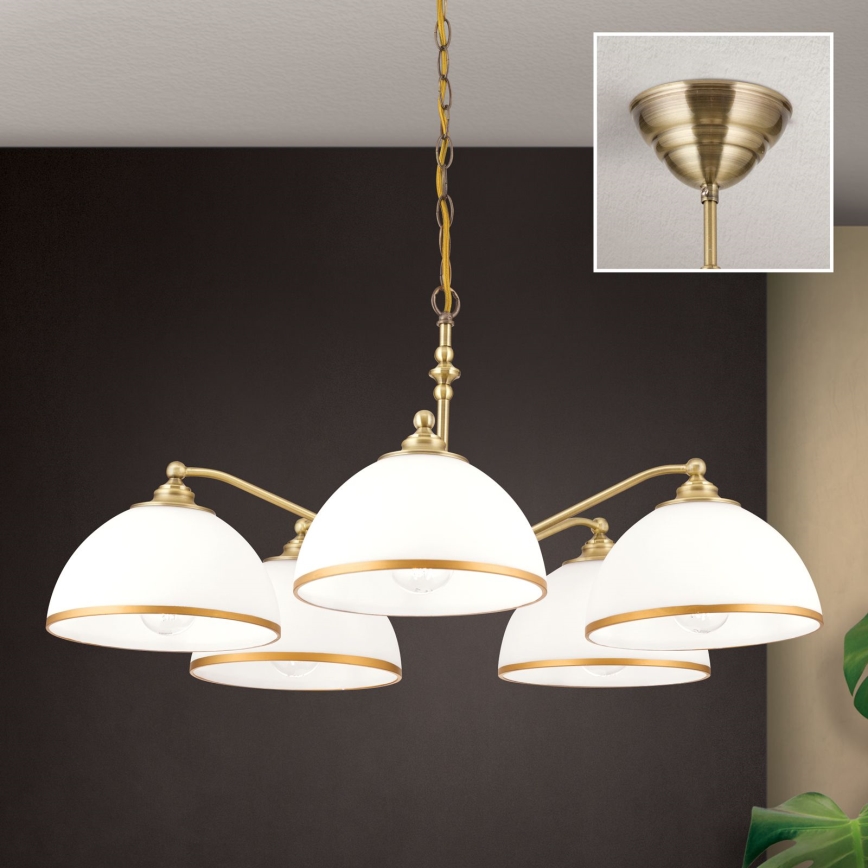 Pendel med kædeophæng OLD LAMP 5xE27/40W/230V diameter 75 cm hvid/messing