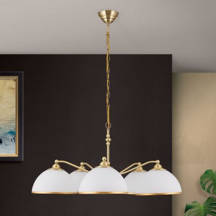 Pendel med kædeophæng OLD LAMP 5xE27/40W/230V diameter 75 cm hvid/messing