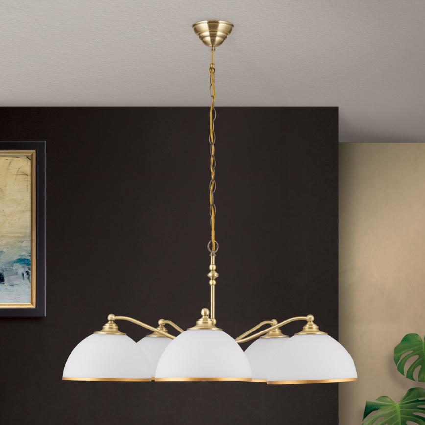 Pendel med kædeophæng OLD LAMP 5xE27/40W/230V diameter 75 cm hvid/messing