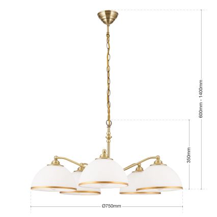 Pendel med kædeophæng OLD LAMP 5xE27/40W/230V diameter 75 cm hvid/messing