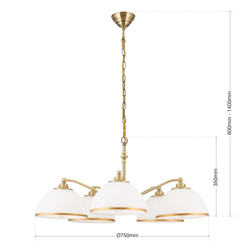 Pendel med kædeophæng OLD LAMP 5xE27/40W/230V diameter 75 cm hvid/messing