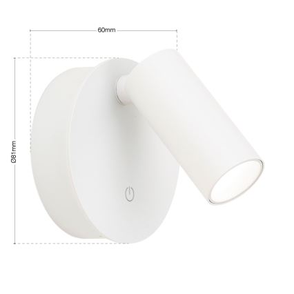 LED dæmpbar genopladelig berøringsbetjent vægspot LUXY LED/1W/5V 2200 mAh 2700/3000/4000K hvid