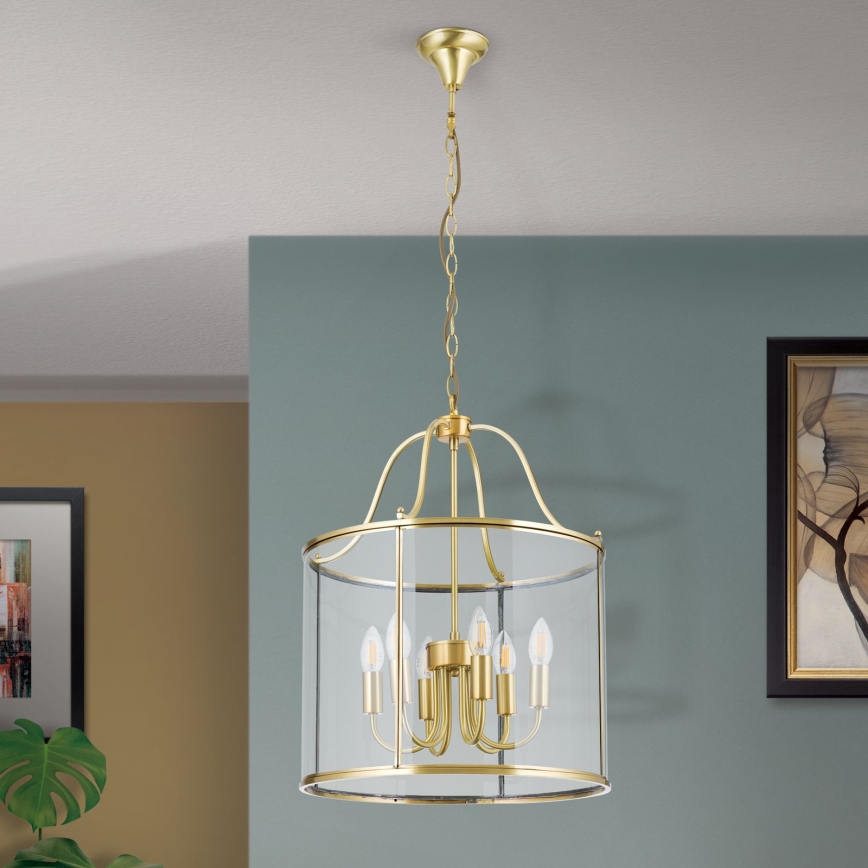 Lysekrone på kæde BRUNO 6xE14/40W/230V Ø 43 cm guld