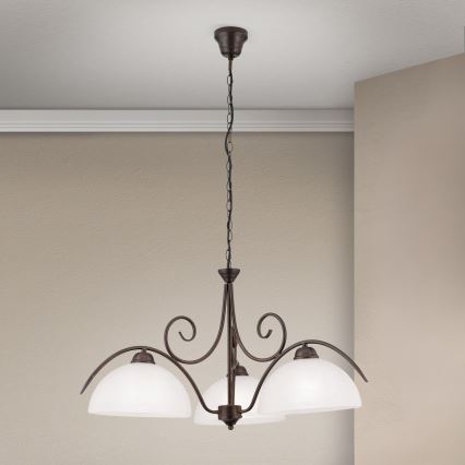 Lysekrone med kæde RULA 3xE27/40W/230V Ø 70 cm hvid/bronze