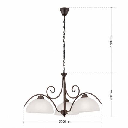 Lysekrone med kæde RULA 3xE27/40W/230V Ø 70 cm hvid/bronze