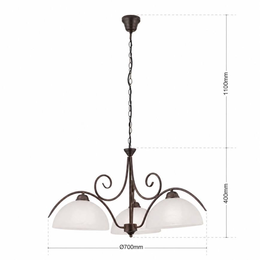 Lysekrone med kæde RULA 3xE27/40W/230V Ø 70 cm hvid/bronze