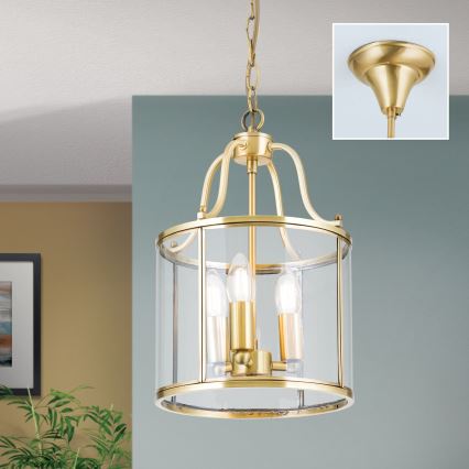 Lysekrone på kæde BRUNO 3xE14/40W/230V Ø 25 cm guld