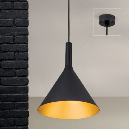 Pendellampe på kabel GUNDA 1xE27/60W/230V Ø 25 cm sort/guld