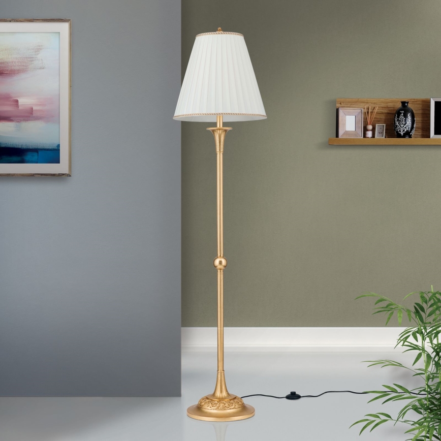 Gulvlampe FONSA 1xE27/60W/230V hvid/guldfarvet