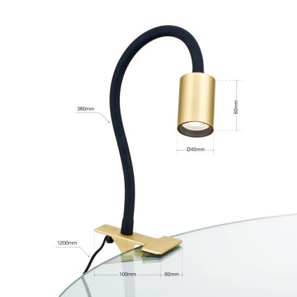 LED Fleksibel bordlampe med klemme KURT LED/5W/230V guldfarvet