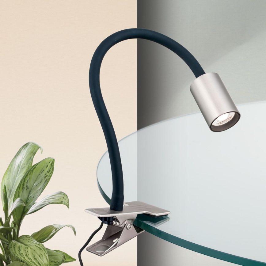 LED Fleksibel bordlampe med klemme KURT LED/5W/230V sølvfarvet