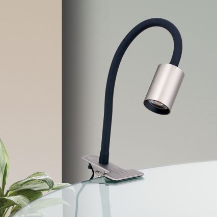 LED Fleksibel bordlampe med klemme KURT LED/5W/230V sølvfarvet