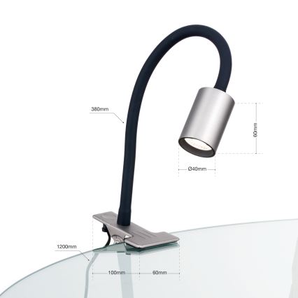 LED Fleksibel bordlampe med klemme KURT LED/5W/230V sølvfarvet