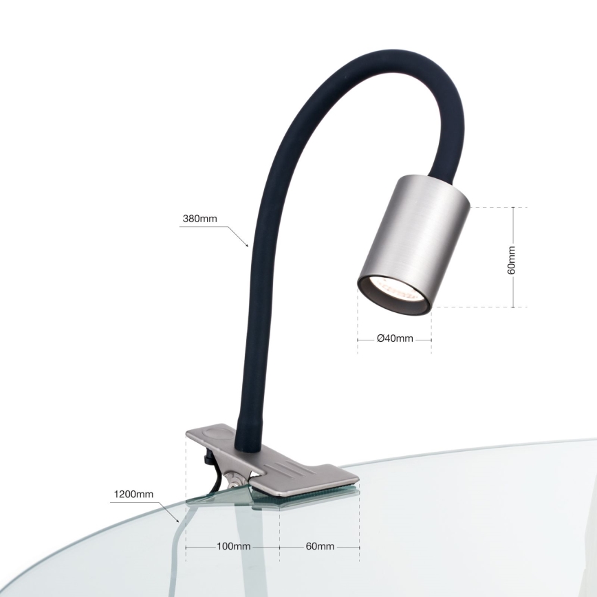 LED Fleksibel bordlampe med klemme KURT LED/5W/230V sølvfarvet