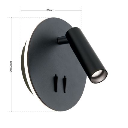LED vægspot LENNY LED/6W/230V + LED/3W sort