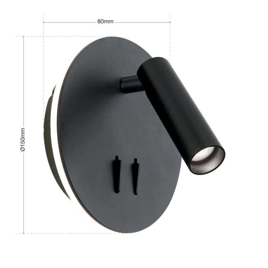 LED vægspot LENNY LED/6W/230V + LED/3W sort