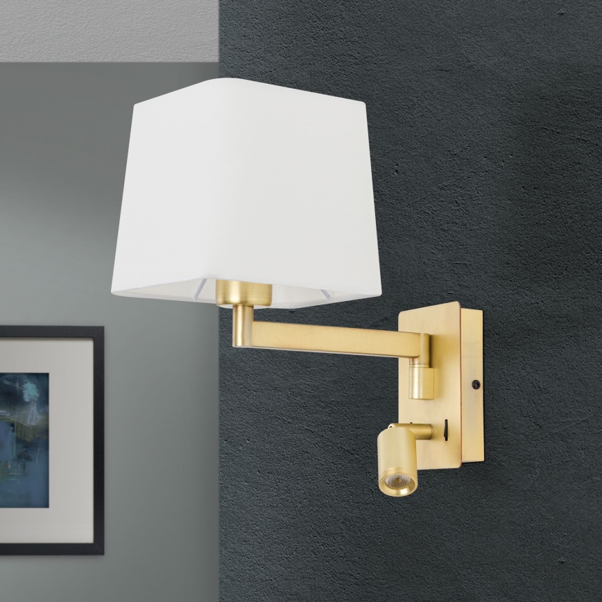 LED væglampe CARLTON 1xE27/40W/230V + LED/3W hvid/guldfarvet