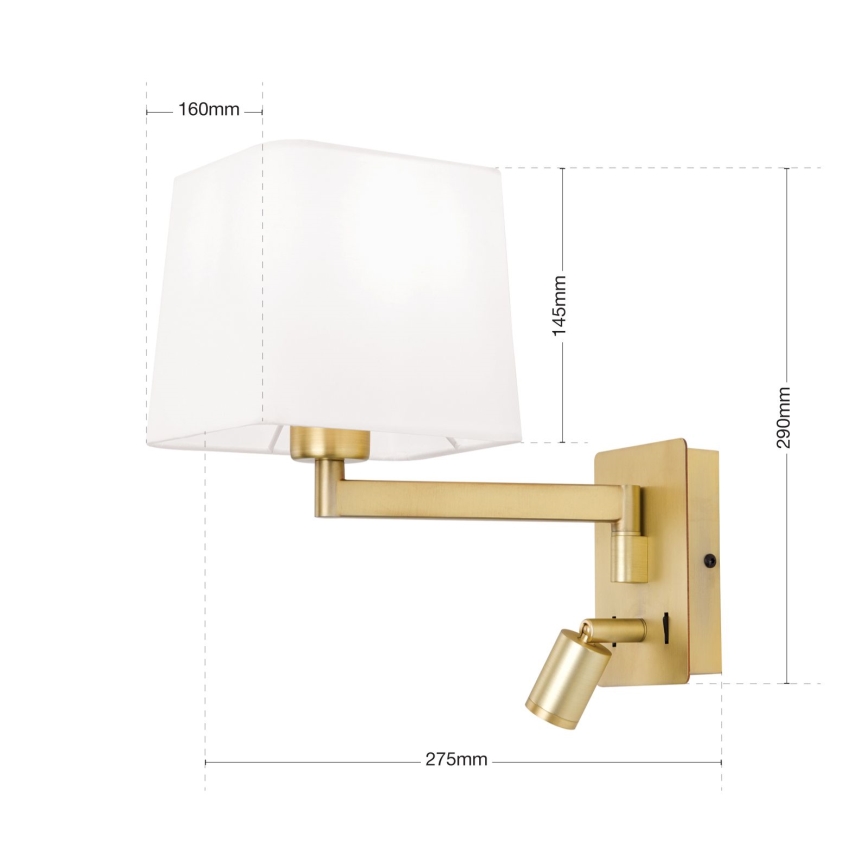 LED væglampe CARLTON 1xE27/40W/230V + LED/3W hvid/guldfarvet