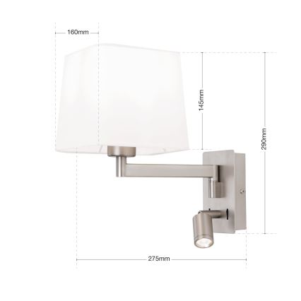 LED væglampe CARLTON 1xE27/40W/230V + LED/3W hvid/mat krom