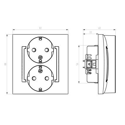 Ospel - Dobbelt Schuko-stikkontakt 230 V med ramme, ARIA, sort