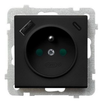 Ospel - Rammefri stikkontakt 230 V + 1x USB-A + 1x USB-C SONATA sort