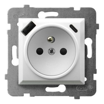 Ospel - Rammefri stikkontakt til hjemmet 230V + 1xUSB-A + 1xUSB-C ARIA hvid