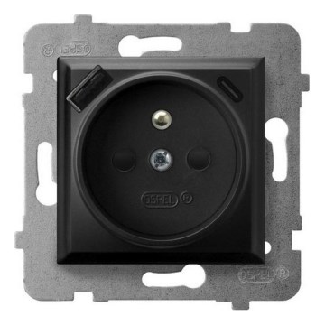 Ospel - Rammefri stikkontakt til hjemmet 230V + 1xUSB-A + 1xUSB-C ARIA sort