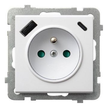 Ospel - Rammeløs vægstikkontakt 230V + 1xUSB-A + 1xUSB-C SONATA hvid