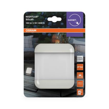 Osram - Bærbar solcelledrevet LED-lampe NIGHTLUX LED/2W/5V IP54 grå