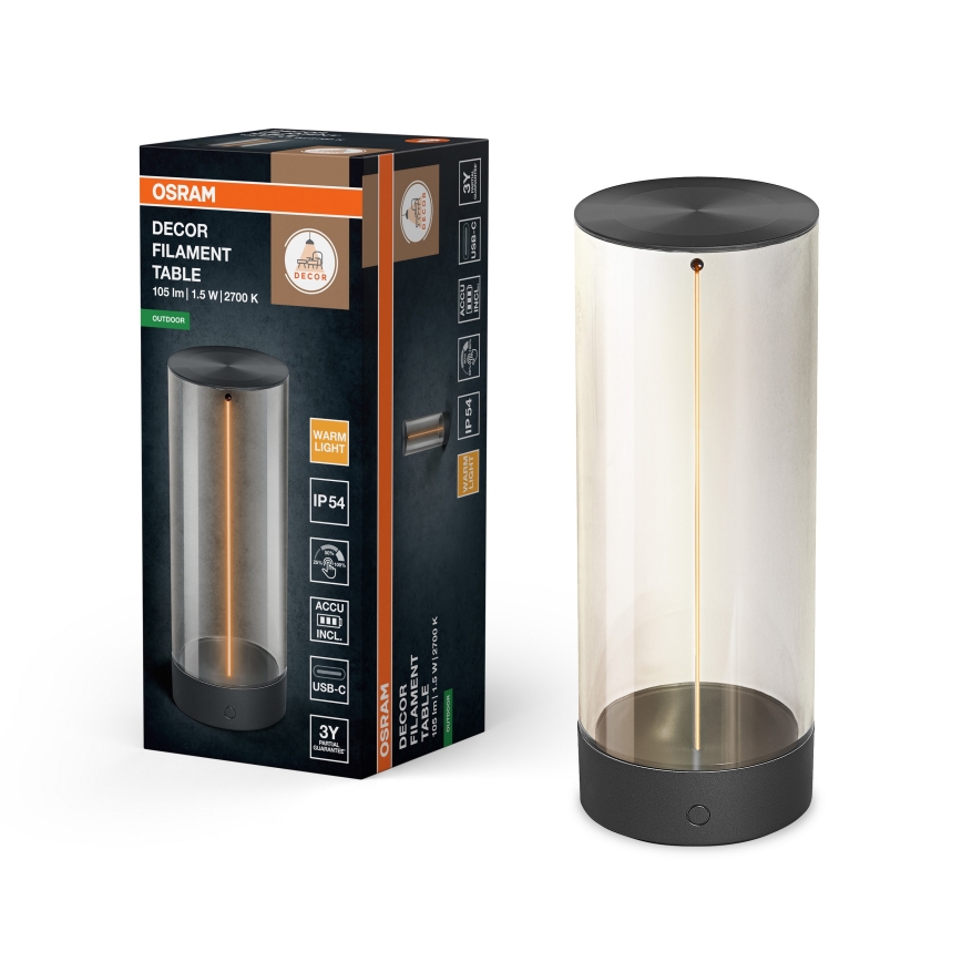Osram - LED dæmpbar berøringsbetjent udendørs bordlampe ENDURA STYLE LED/1,5W/5V 2500 mAh USB IP54 antracit