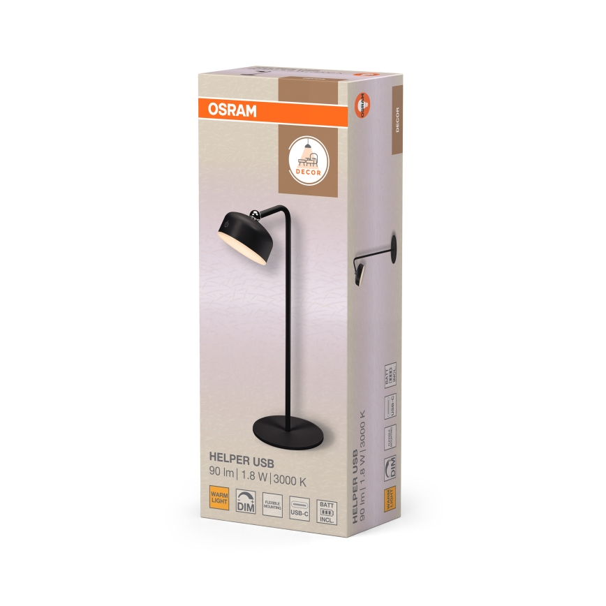 Osram - Dæmpbar genopladelig LED-bordlampe 3-i-1 DECOR HELPER LED/1,8W/5V sort