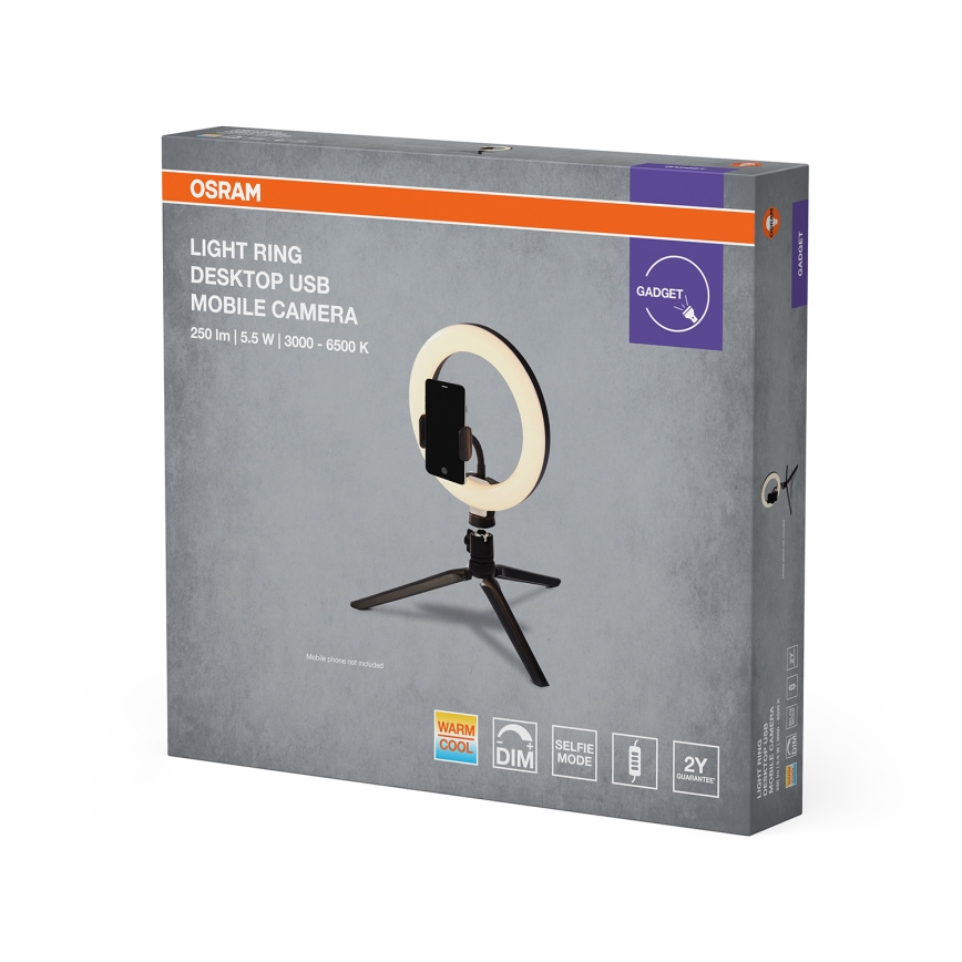 Osram - LED dæmpbar bordlampe med stativ og holder til vlogging LED/5,5W/USB 3000-6500K 210 mAh