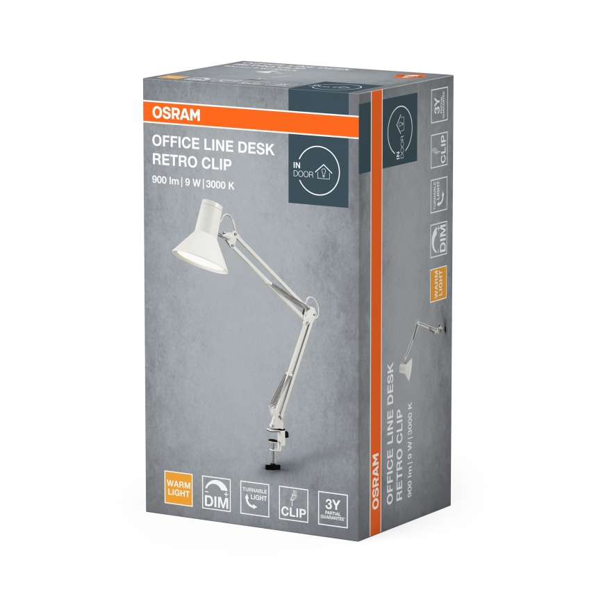 Osram - Dæmpbar LED-bordlampe med klemme OFFICE LINE LED/9W/230V 3000K hvid