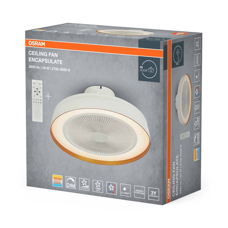 Osram - LED dæmpbar loftlampe med loftsventilator LED/49W/230V 2700-6500K hvid/guld + fjernbetjening