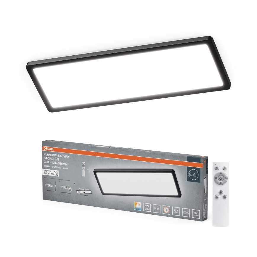 Osram - LED Dæmpbar loftlampe til badeværelse PLANON EASYFIX LED/24W/230V 2600-6000K 20x58 cm IP54 sort + fjernbetjening