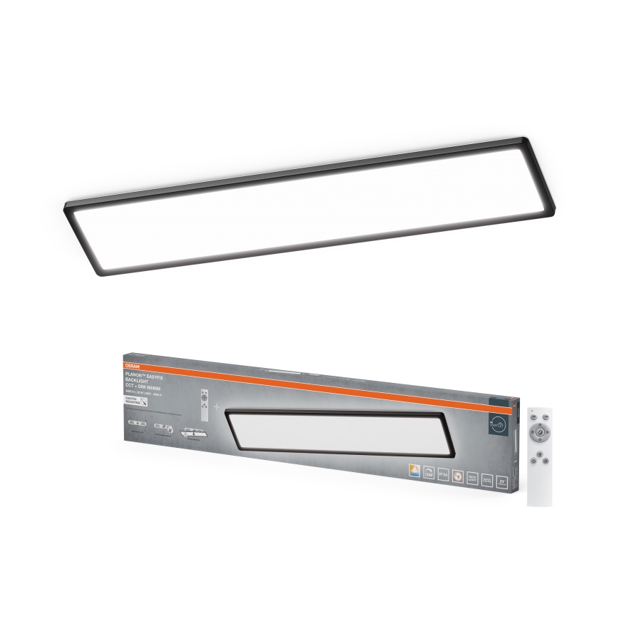 Osram - LED Dæmpbar loftlampe til badeværelset PLANON EASYFIX LED/30W/230V 2600-6000K 20x98 cm IP54 sort + fjernbetjening