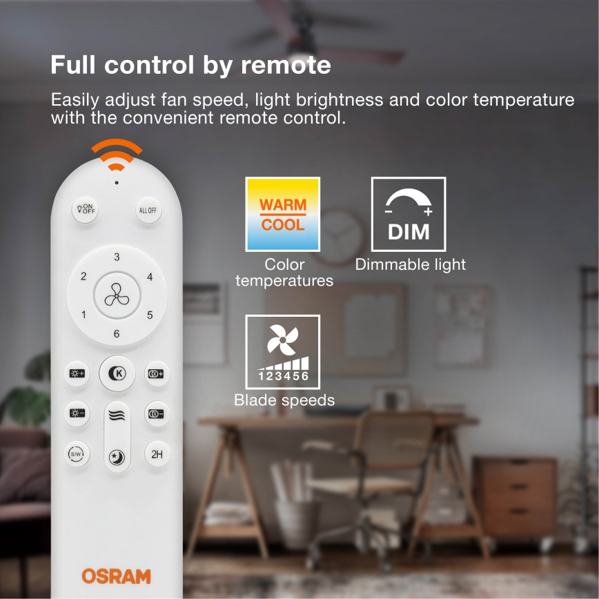 Osram - LED-dæmpbar loftventilator FOHN LED/18W/230V 3000/4000/6500K + fjernbetjening