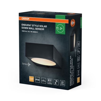 Osram - Dæmpbar LED-solcelledrevet vægarmatur med sensor ENDURA STYLE LED/10,7W/4,2V 2000 mAh IP65 antracit