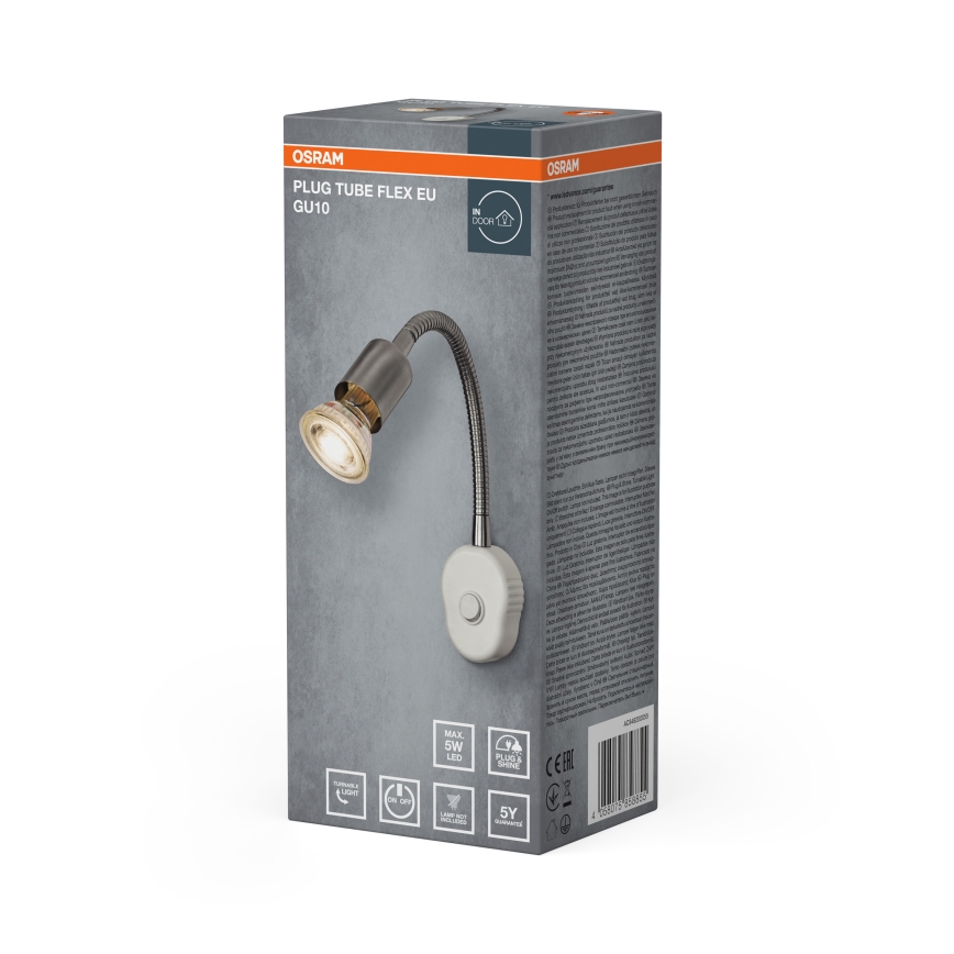 Osram - Fleksibel væglampe PLUG TUBE FLEX 1xGU10/5W/230V mat krom/hvid