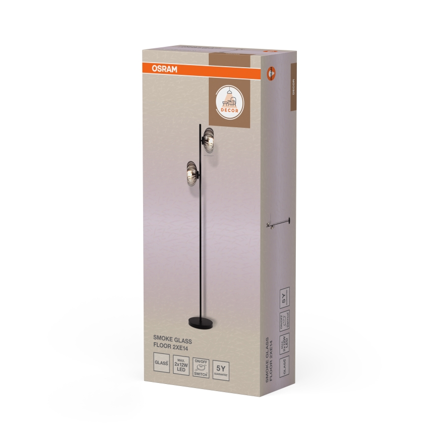 Osram - Gulvlampe DECOR SMOKE 2xE14/12W/230V sort/røget grå