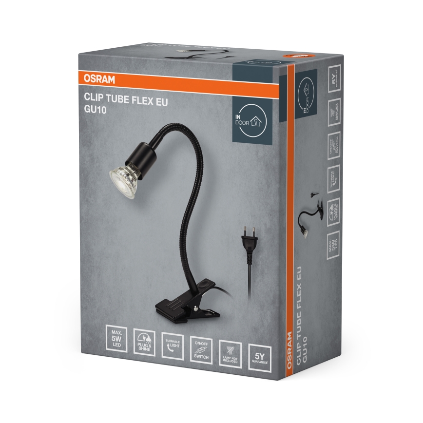 Osram - Klemelampe CLIP TUBE FLEX 1xGU10/5W/230V sort